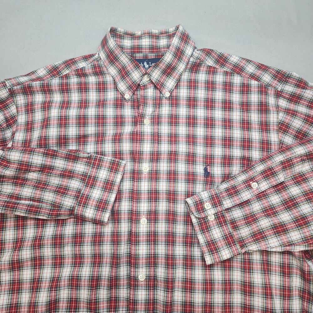 Ralph Lauren Yarmouth Men's Red Tartan‎ Button Up Sz 16 32/33